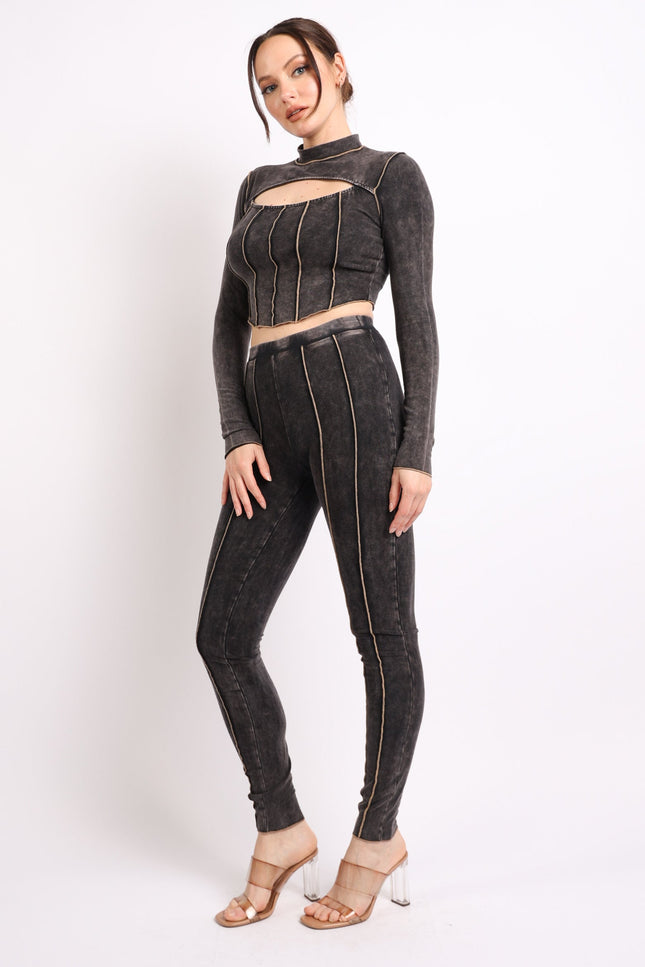 Mineral washed cut out top and leggings set - Muvin 