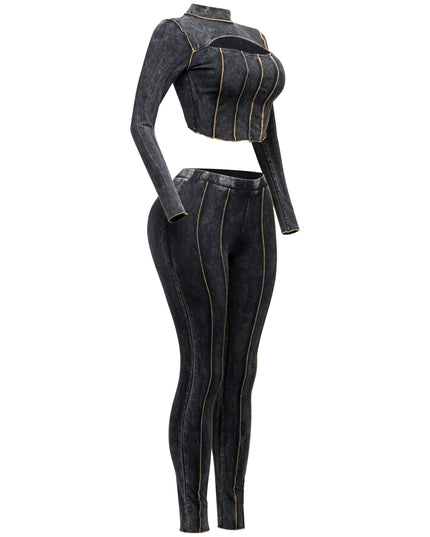 Mineral washed cut out top and leggings set - Muvin 