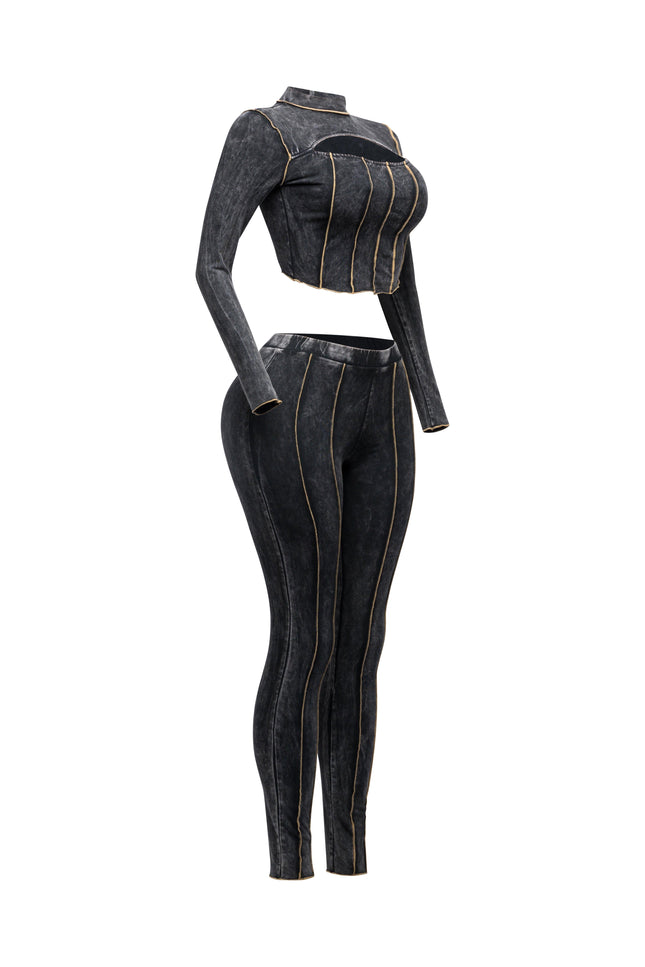 Mineral washed cut out top and leggings set - Muvin 