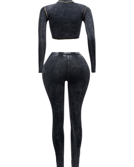 Mineral washed cut out top and leggings set - Muvin 