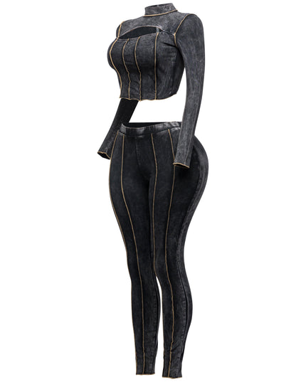 Mineral washed cut out top and leggings set - Muvin 