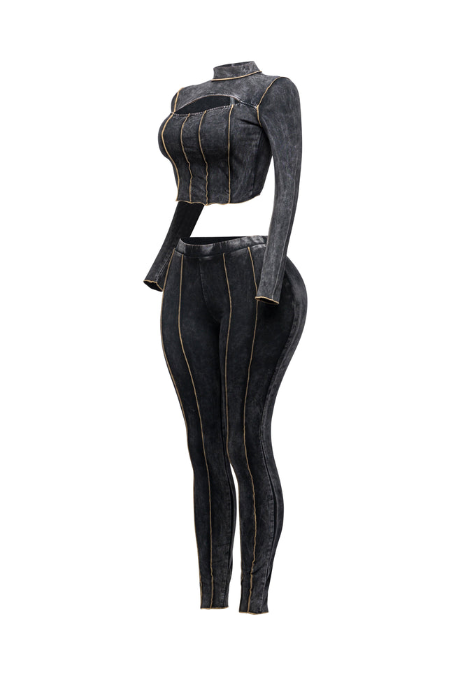 Mineral washed cut out top and leggings set - Muvin 