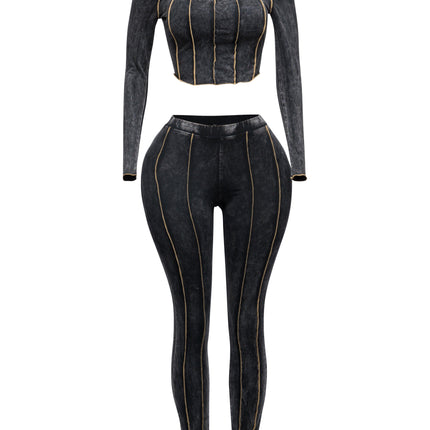 Mineral washed cut out top and leggings set - Muvin 
