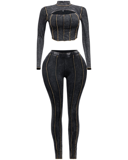 Mineral washed cut out top and leggings set - Muvin 