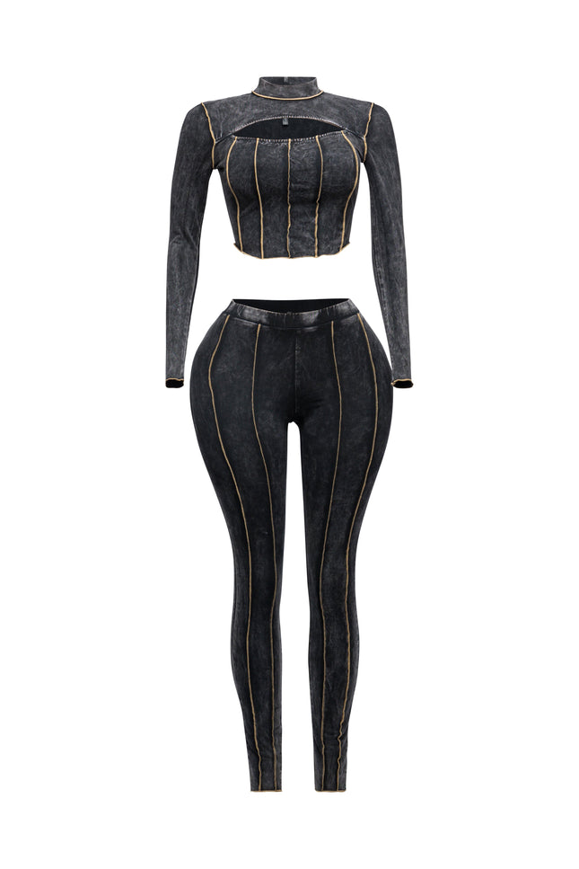 Mineral washed cut out top and leggings set - Muvin 