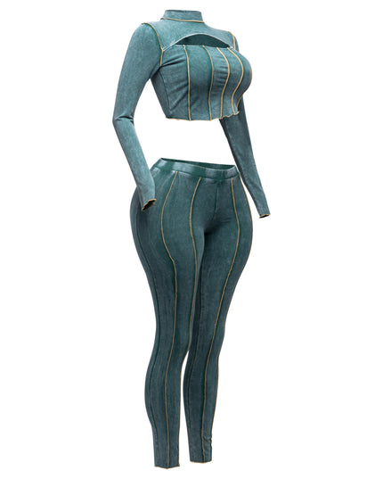 Mineral washed cut out top and leggings set - Muvin 