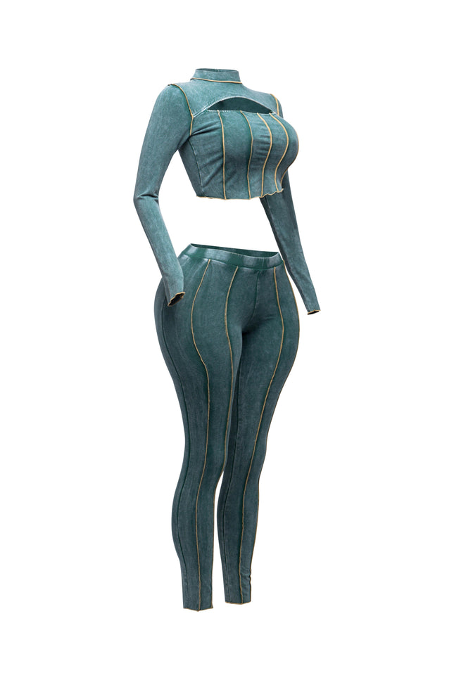 Mineral washed cut out top and leggings set - Muvin 