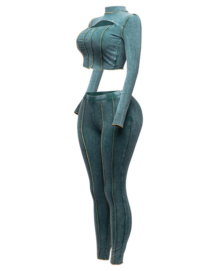 Mineral washed cut out top and leggings set - Muvin 