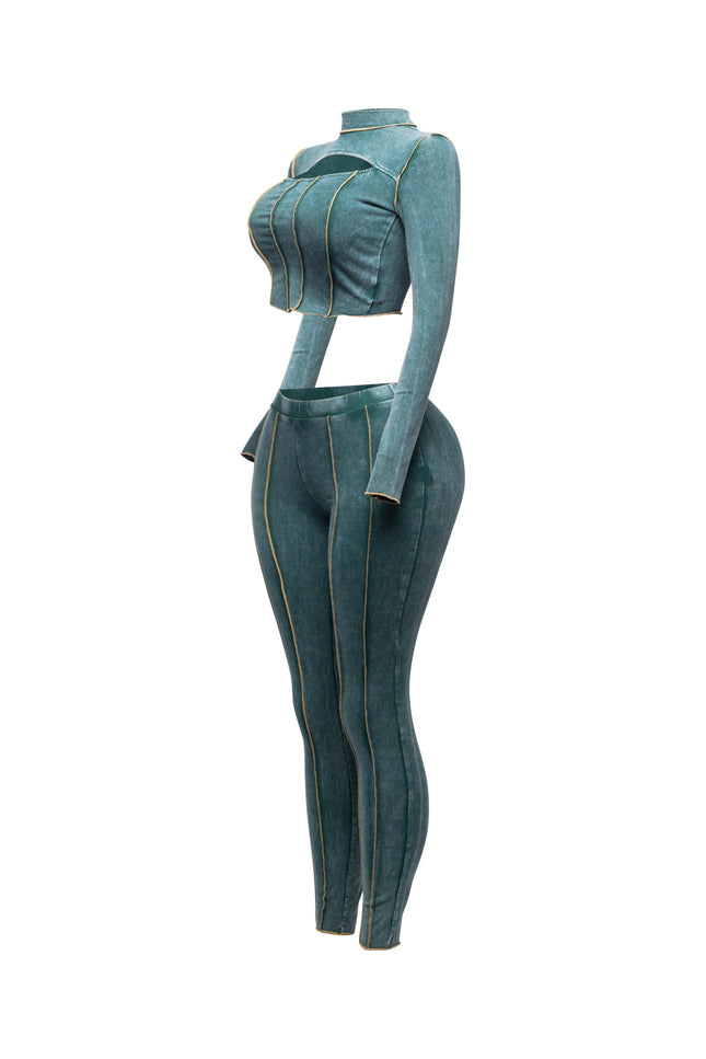 Mineral washed cut out top and leggings set - Muvin 