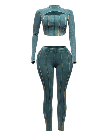Mineral washed cut out top and leggings set - Muvin 