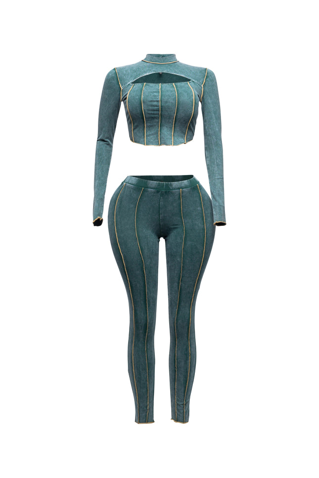 Mineral washed cut out top and leggings set - Muvin 