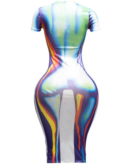 Metallic body heat printed midi dress - Muvin 