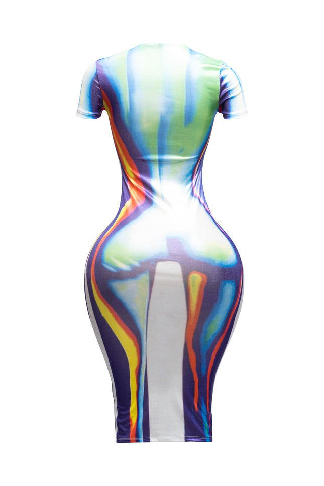 Metallic body heat printed midi dress - Muvin 