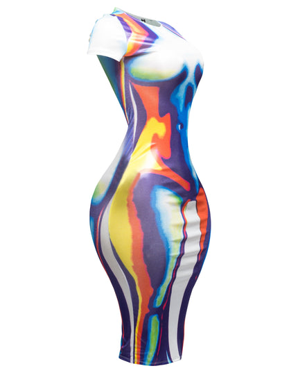 Metallic body heat printed midi dress - Muvin 