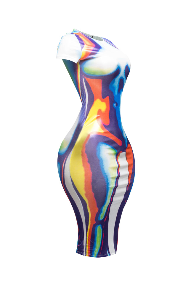 Metallic body heat printed midi dress - Muvin 