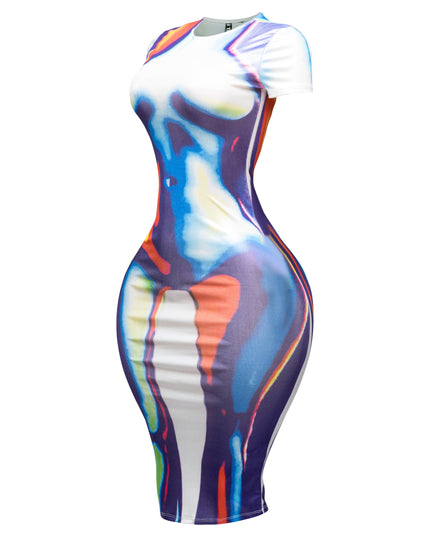 Metallic body heat printed midi dress - Muvin 