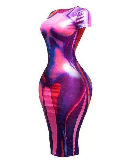 Metallic body heat printed midi dress - Muvin 