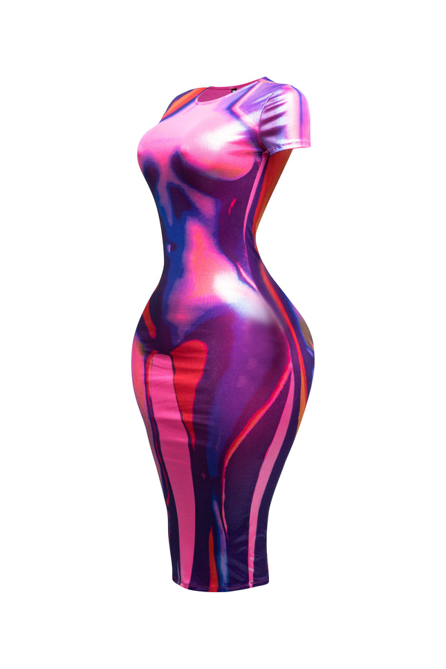 Metallic body heat printed midi dress - Muvin 