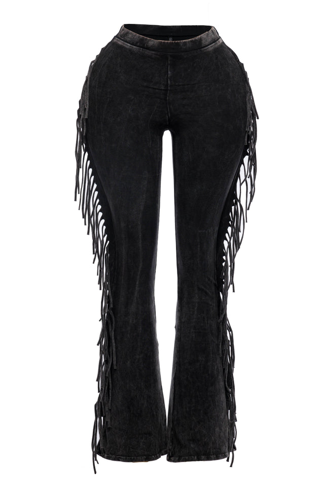 Fringe-Detailed Mineral Washed Pants - Muvin 