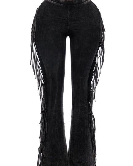 Fringe-Detailed Mineral Washed Pants - Muvin 
