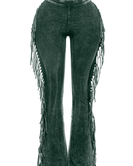 Fringe-Detailed Mineral Washed Pants - Muvin 