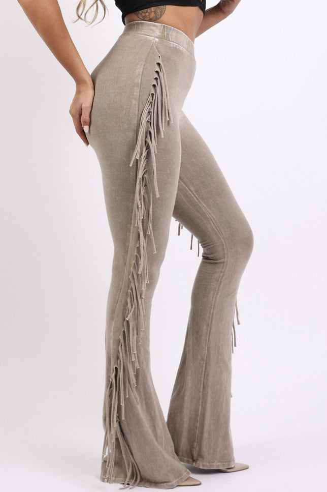 Fringe-Detailed Mineral Washed Pants - Muvin 