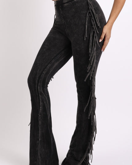 Fringe-Detailed Mineral Washed Pants - Muvin 