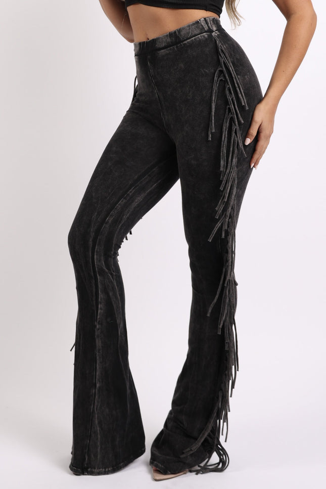 Fringe-Detailed Mineral Washed Pants - Muvin 