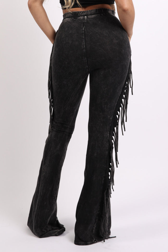 Fringe-Detailed Mineral Washed Pants - Muvin 