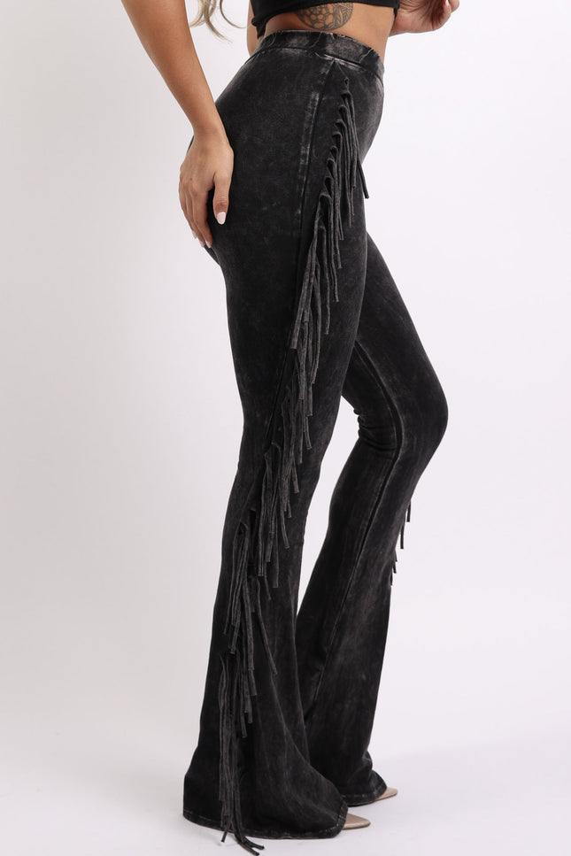 Fringe-Detailed Mineral Washed Pants - Muvin 