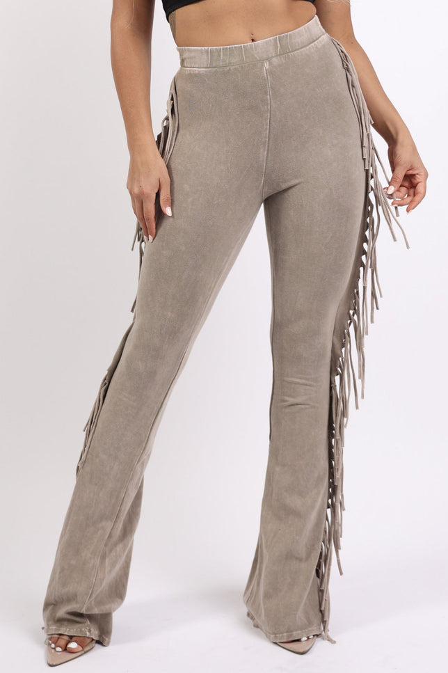 Fringe-Detailed Mineral Washed Pants - Muvin 