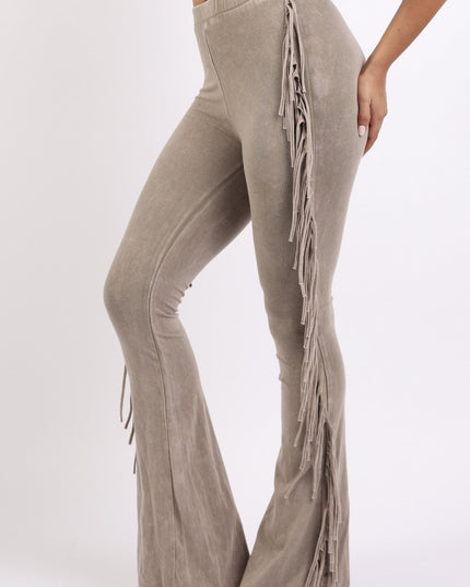 Fringe-Detailed Mineral Washed Pants - Muvin 