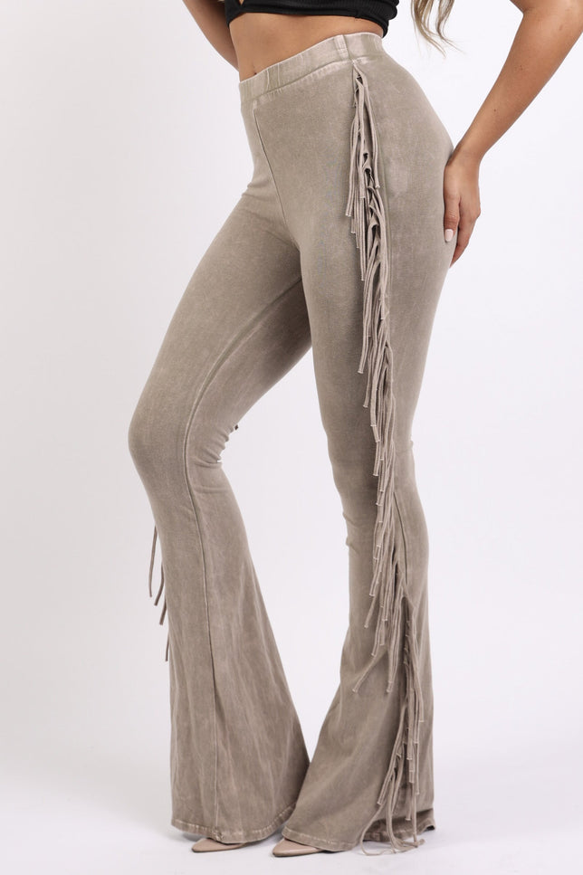Fringe-Detailed Mineral Washed Pants - Muvin 