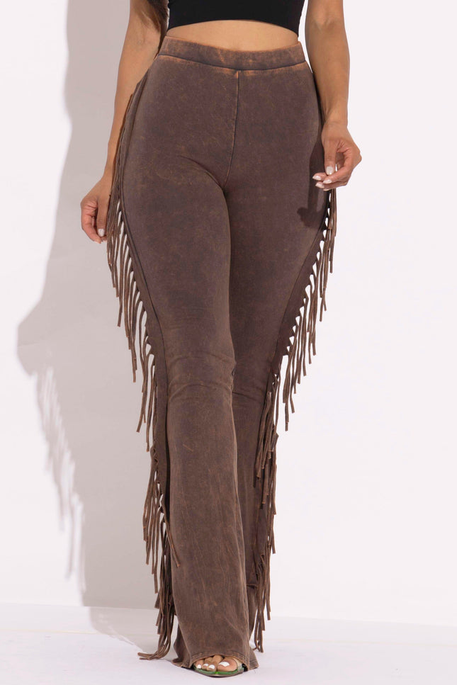 Fringe-Detailed Mineral Washed Pants - Muvin 