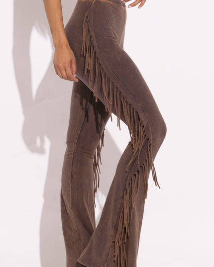 Fringe-Detailed Mineral Washed Pants - Muvin 