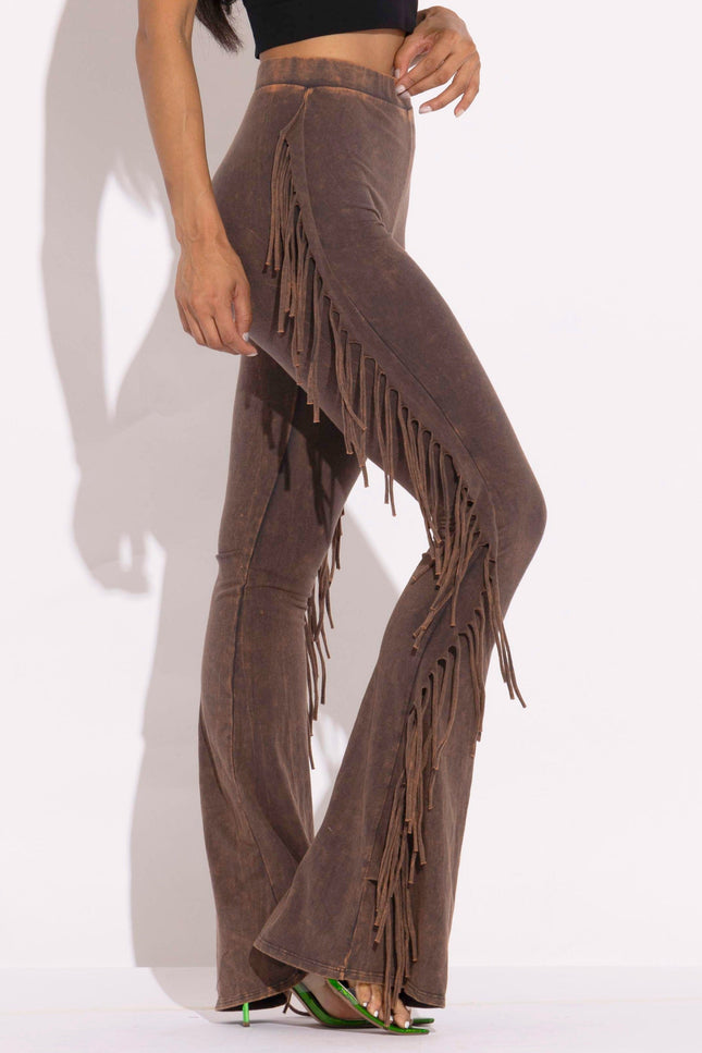 Fringe-Detailed Mineral Washed Pants - Muvin 