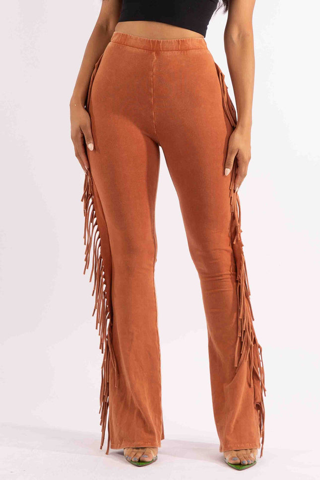 Fringe-Detailed Mineral Washed Pants - Muvin 