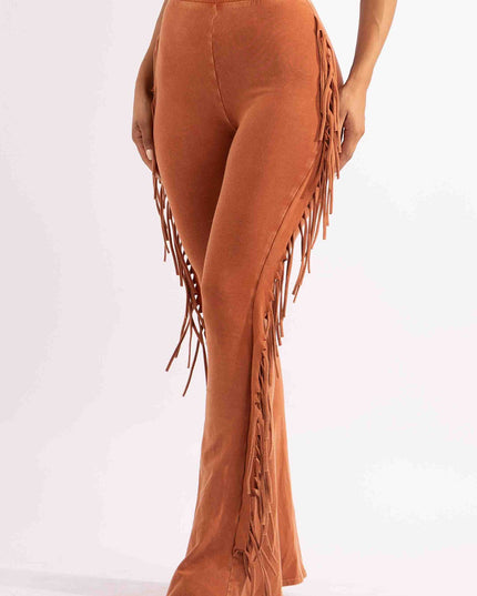 Fringe-Detailed Mineral Washed Pants - Muvin 