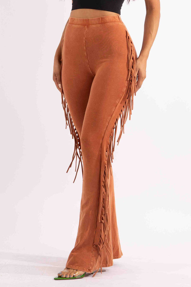 Fringe-Detailed Mineral Washed Pants - Muvin 