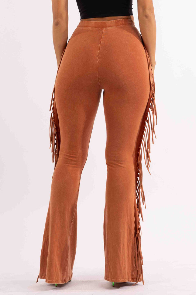 Fringe-Detailed Mineral Washed Pants - Muvin 