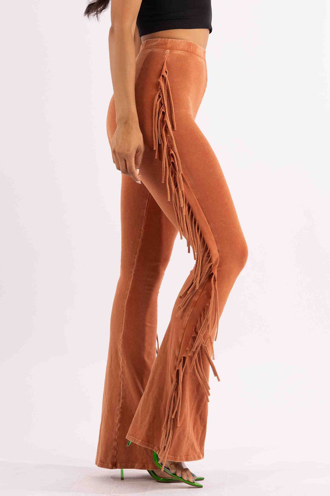 Fringe-Detailed Mineral Washed Pants - Muvin 