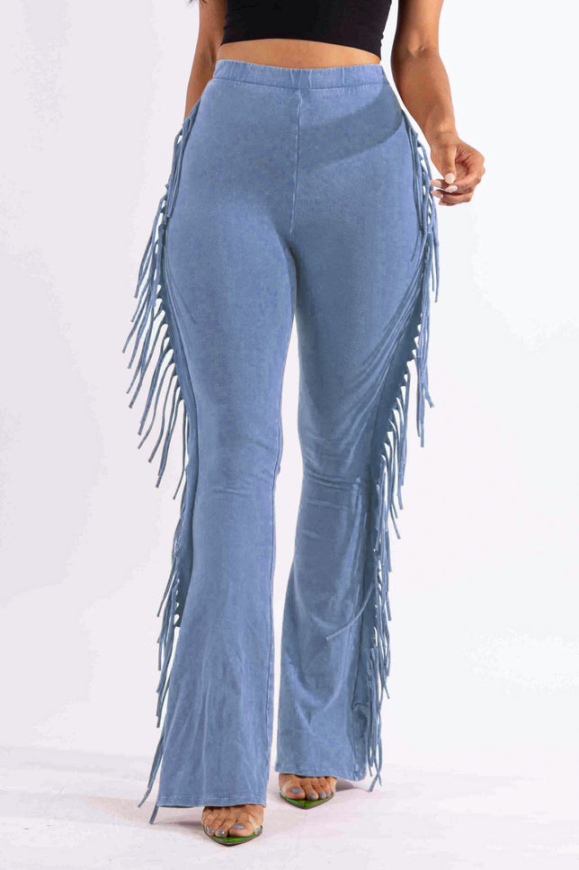 Fringe-Detailed Mineral Washed Pants - Muvin 