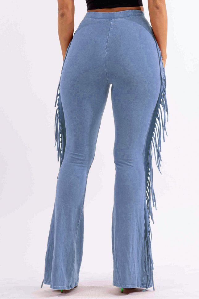 Fringe-Detailed Mineral Washed Pants - Muvin 
