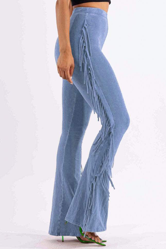 Fringe-Detailed Mineral Washed Pants - Muvin 