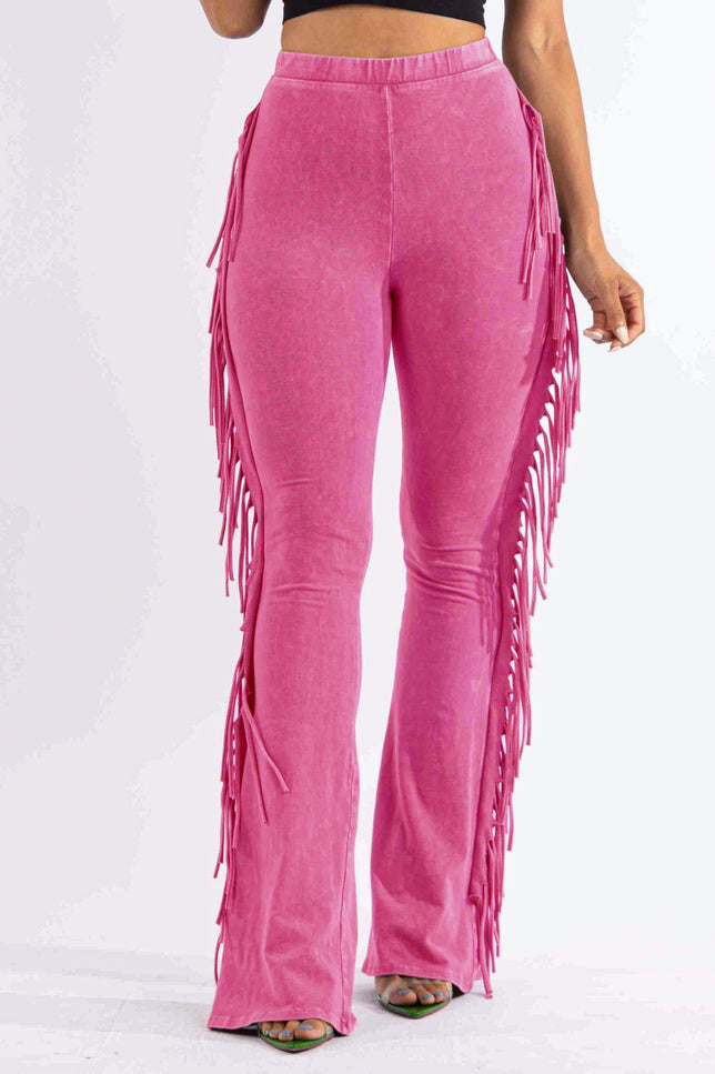 Fringe-Detailed Mineral Washed Pants - Muvin 