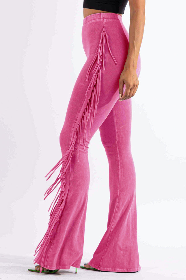 Fringe-Detailed Mineral Washed Pants - Muvin 