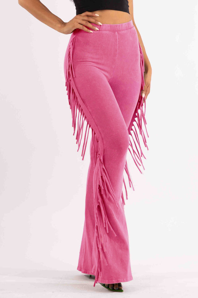 Fringe-Detailed Mineral Washed Pants - Muvin 