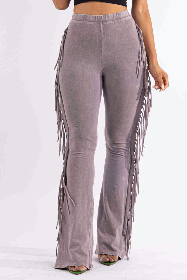 Fringe-Detailed Mineral Washed Pants - Muvin 