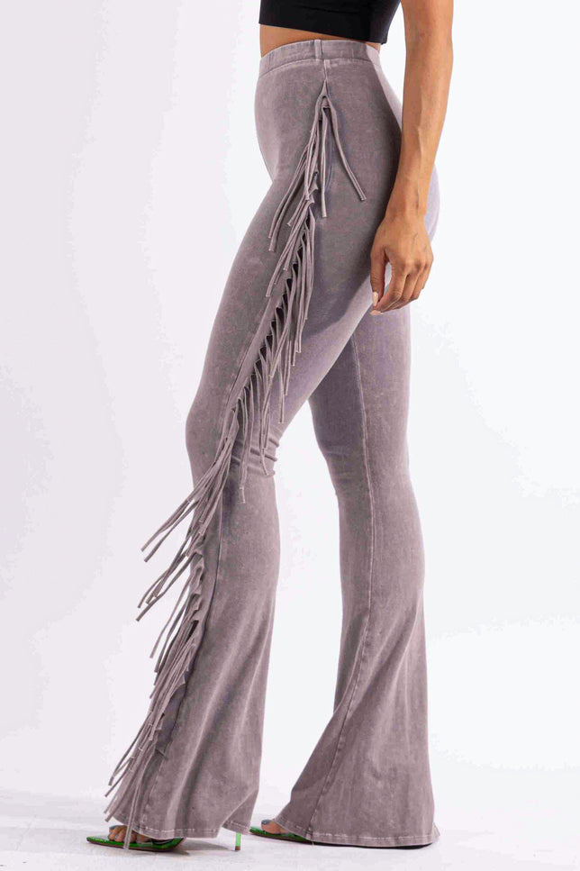 Fringe-Detailed Mineral Washed Pants - Muvin 