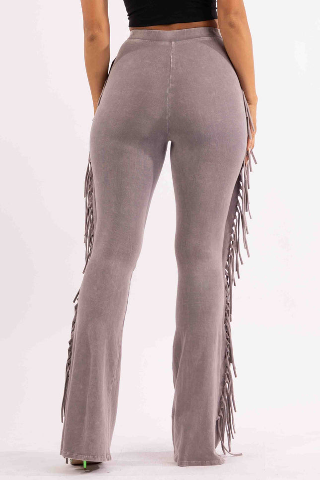 Fringe-Detailed Mineral Washed Pants - Muvin 